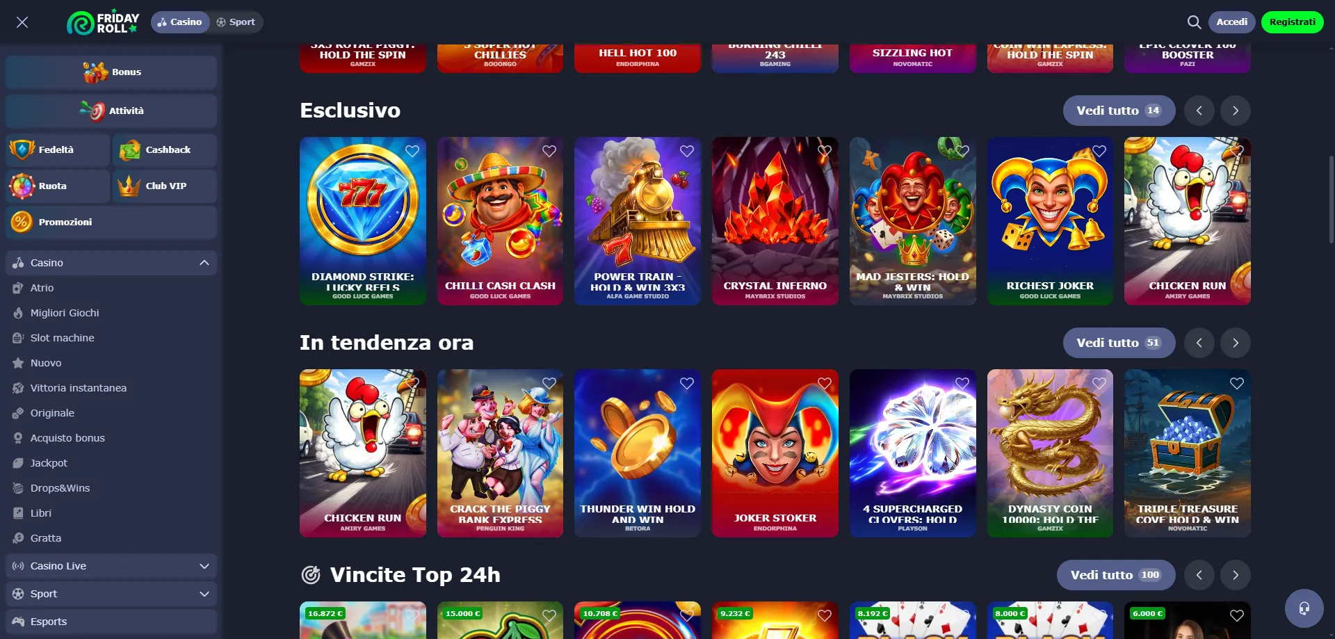 Migliori slot machine FridayRoll Casino Italia — giochi top online